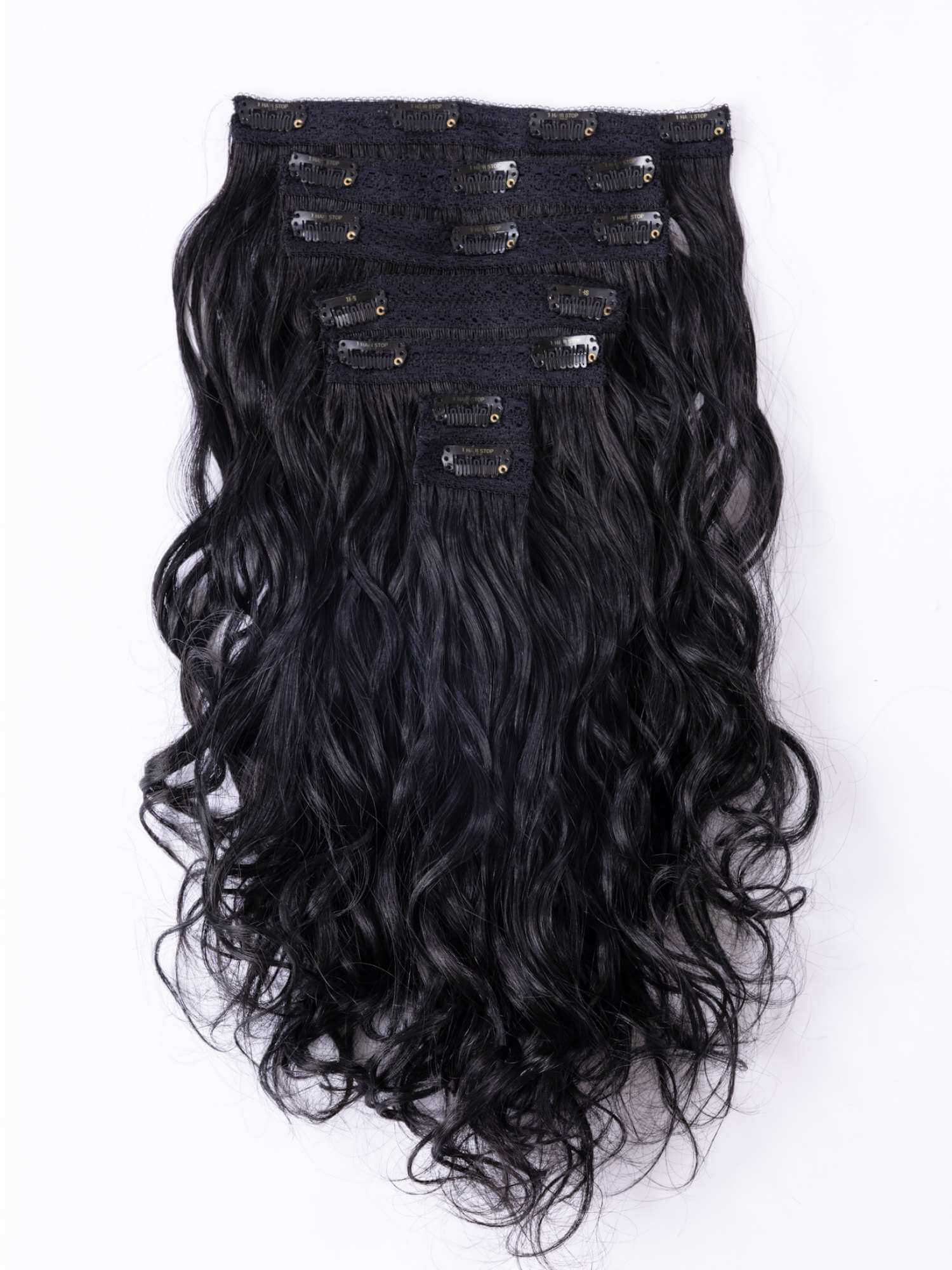 Raw Indian Hair Clip-in set wavy Extensions view of Clip ins