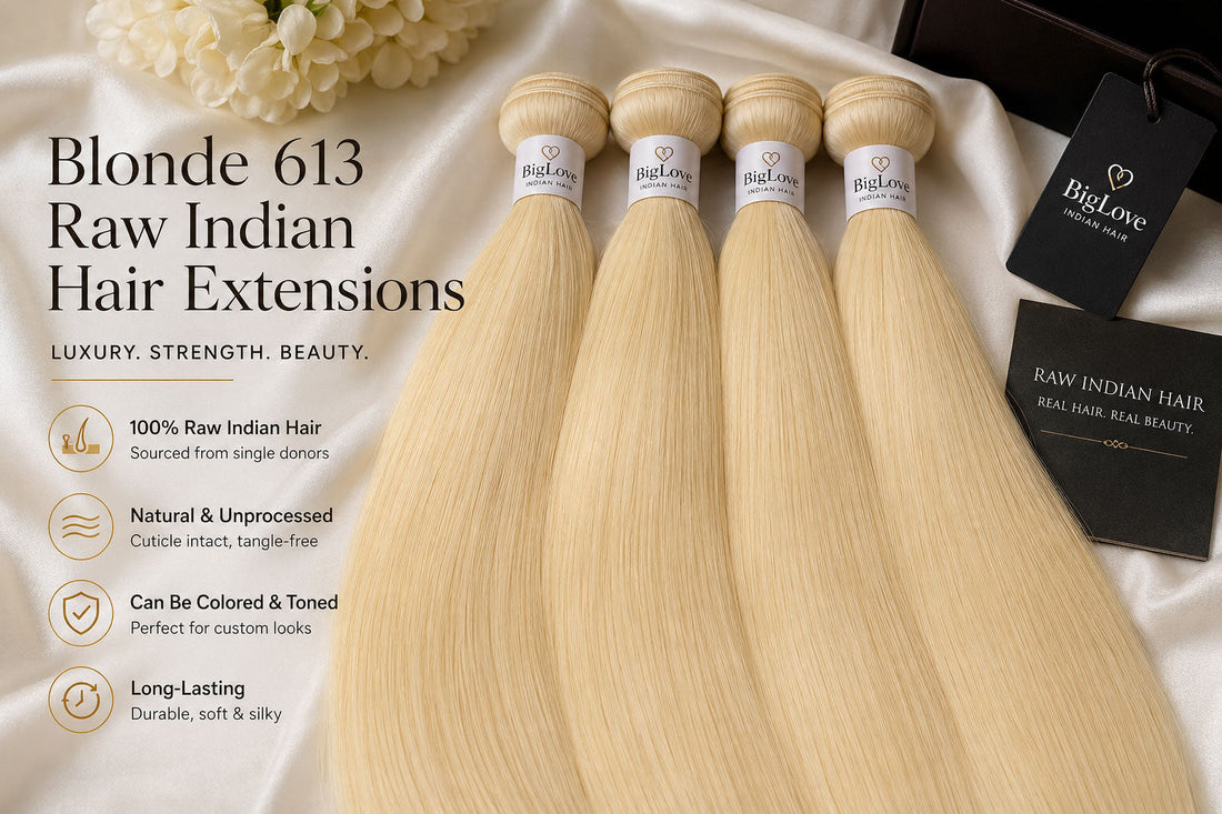 Blonde hair extensions using Raw Indian Human Hair