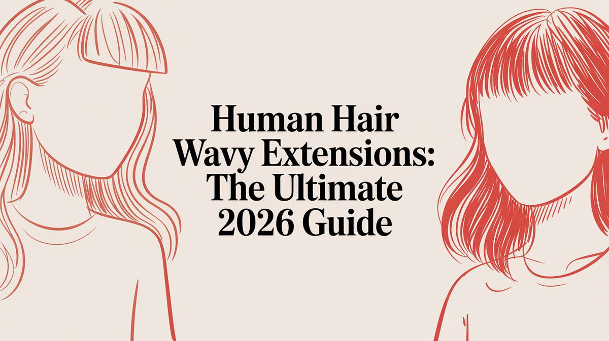 Human Hair Wavy Extensions: The Ultimate 2026 Guide illustration with stylized hairstyles.