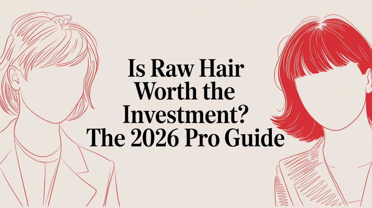 Illustration featuring the title "Is Raw Hair Worth the Investment? The 2026 Pro Guide" with two stylized faces.