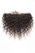 Front view of a 13x4 Curly Raw Indian Hair HD Lace Frontal showcasing natural volume, defined curls, and a pre-plucked, melted hairline for a seamless install.