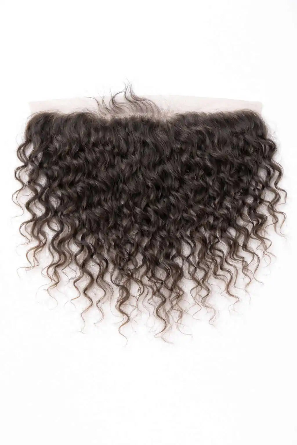 Front view of a 13x4 Curly Raw Indian Hair HD Lace Frontal showcasing natural volume, defined curls, and a pre-plucked, melted hairline for a seamless install.