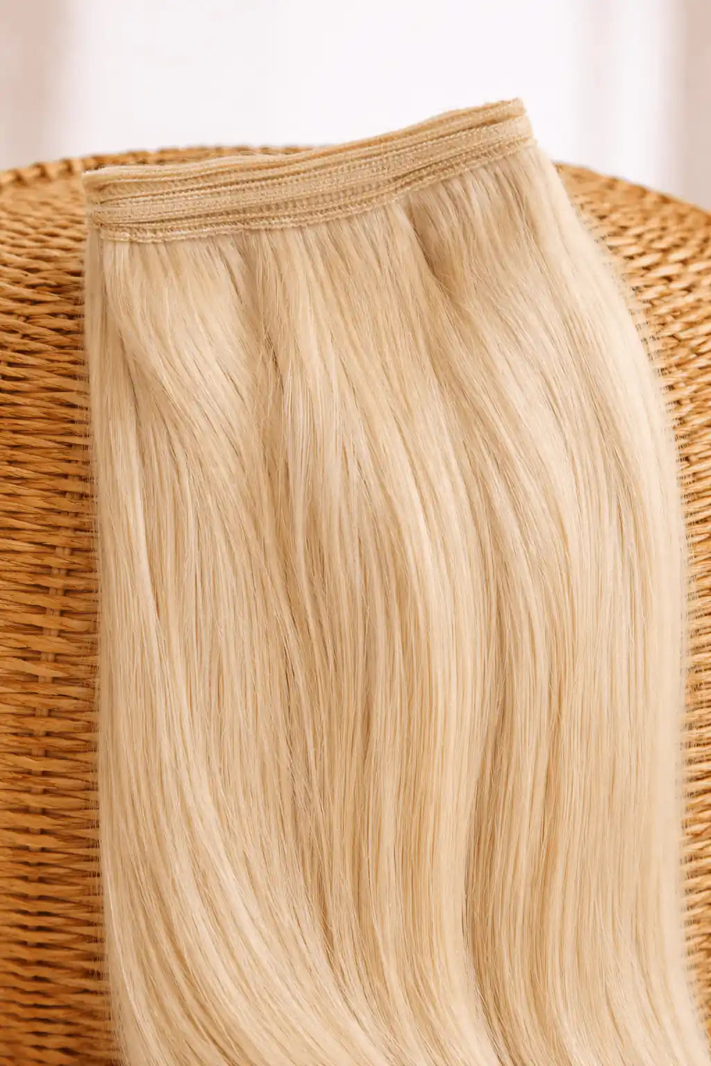 Blonde Raw Indian Hair Extensions against a shopping cart