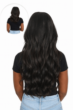 Lady Wearing Raw Indian Hair Clip in set from Behind