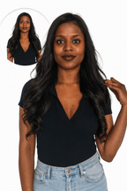 Lady Wearing Raw Indian Hair Clip in set from front