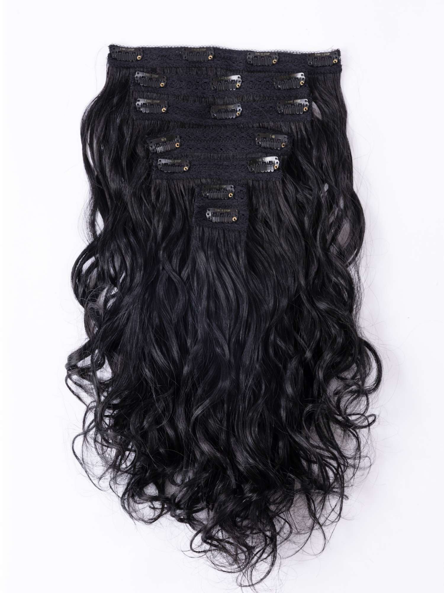 Raw Indian Hair Clip-in set wavy Extensions view of Clip ins
