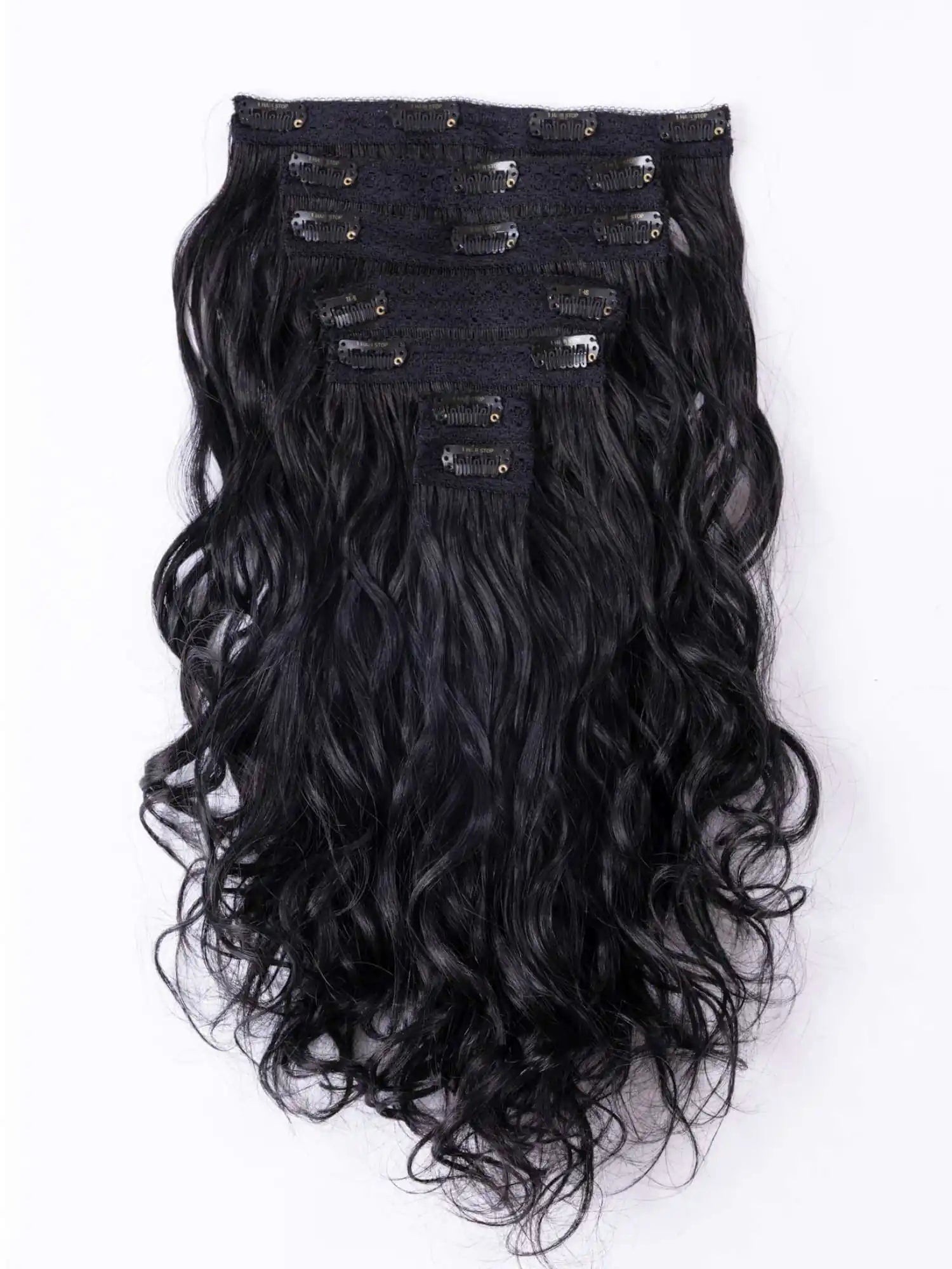Raw Indian Hair Clip-in set wavy Extensions view of Clip ins