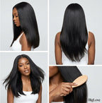 A model in a high-fashion pose wearing a full install of Straight Raw Indian Hair Bundles, emphasizing the luxury volume and authentic natural black color.