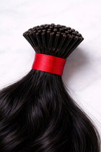BigLove Wavy Raw Indian Keratin I-tip extensions featuring 100% unprocessed single-donor wavy hair with durable, high-quality bonds for professional installs.